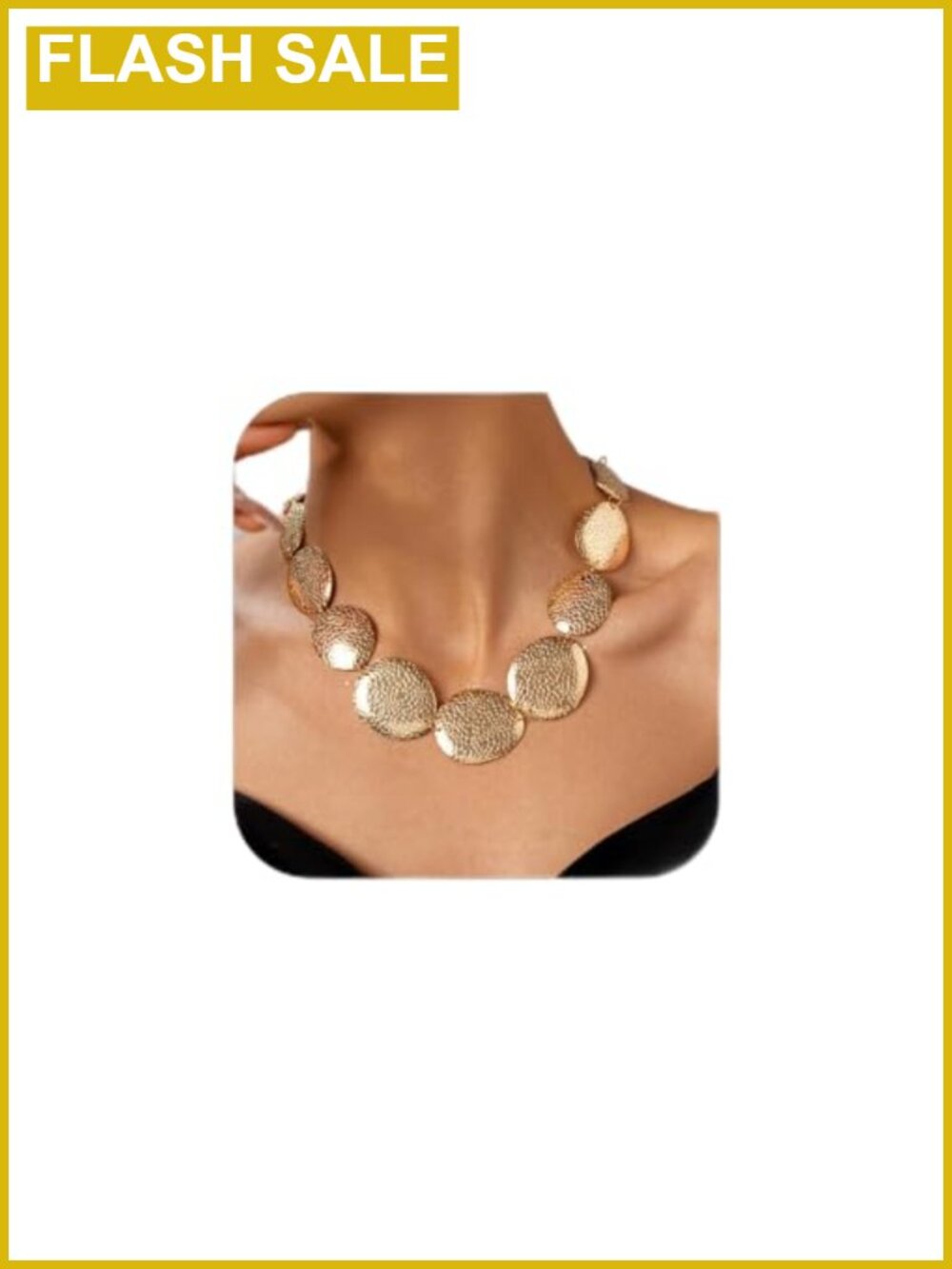 Hammered Textured Disc Layered Chunky Coin Pendant Necklace Statement Vintage